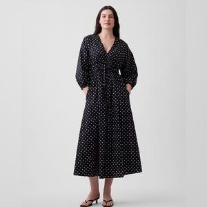 Gap Polkadot 100% Cotton V-Neck Tie-Front Maxi Dress NWOT Medium Summer Wedding